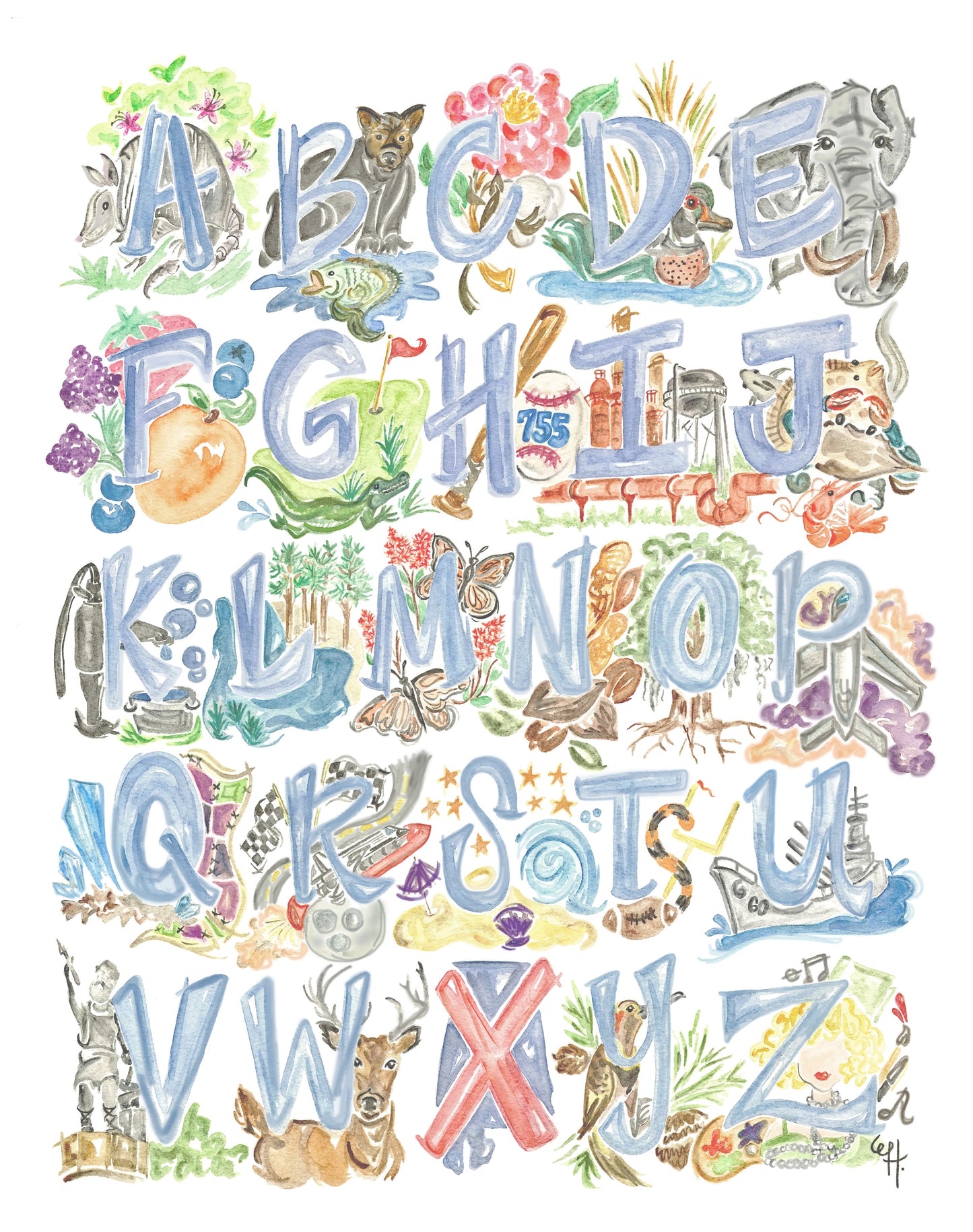 All About Alabama Alphabet | Art Print