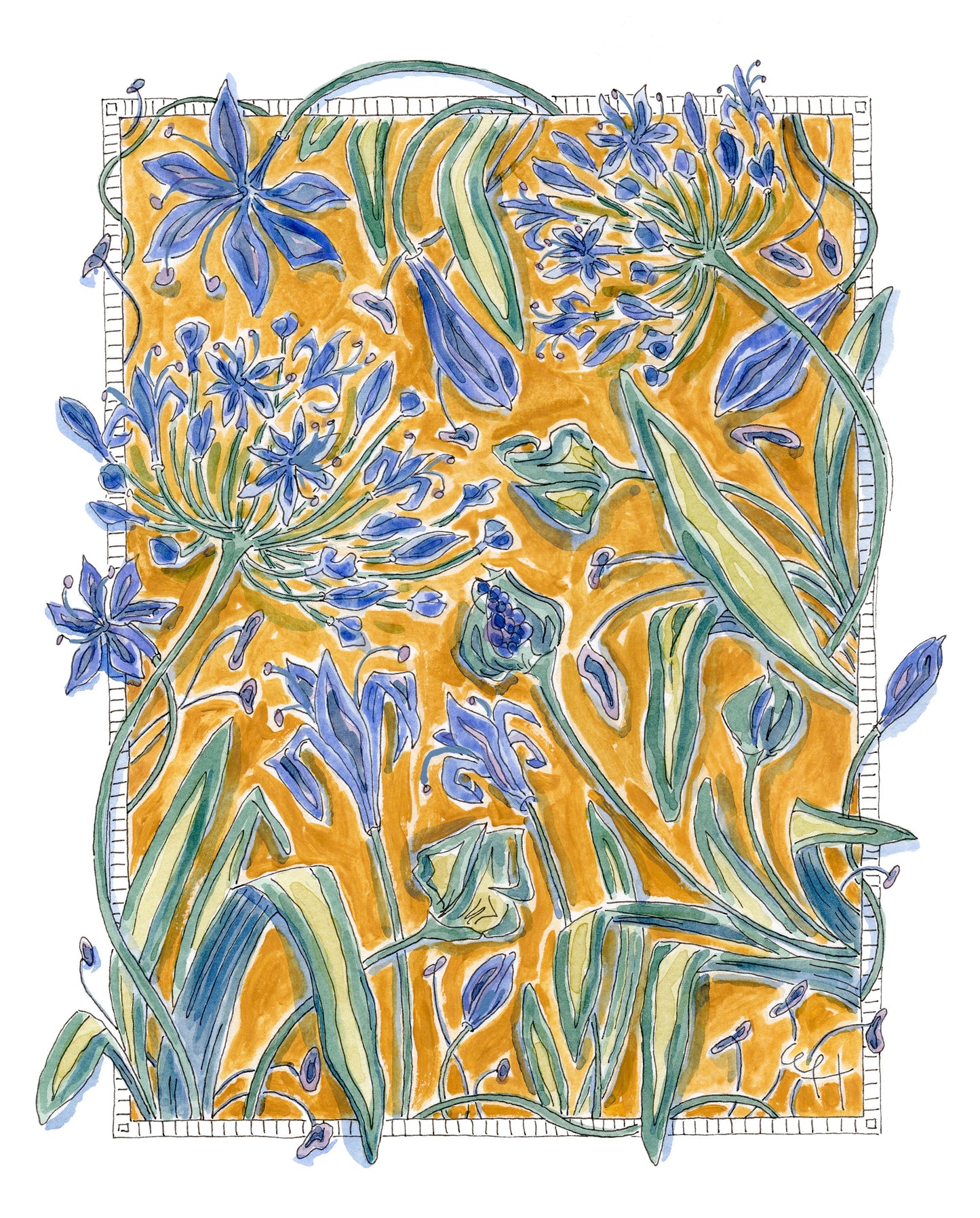 Art Print | Dark Golden Ochre Tangled