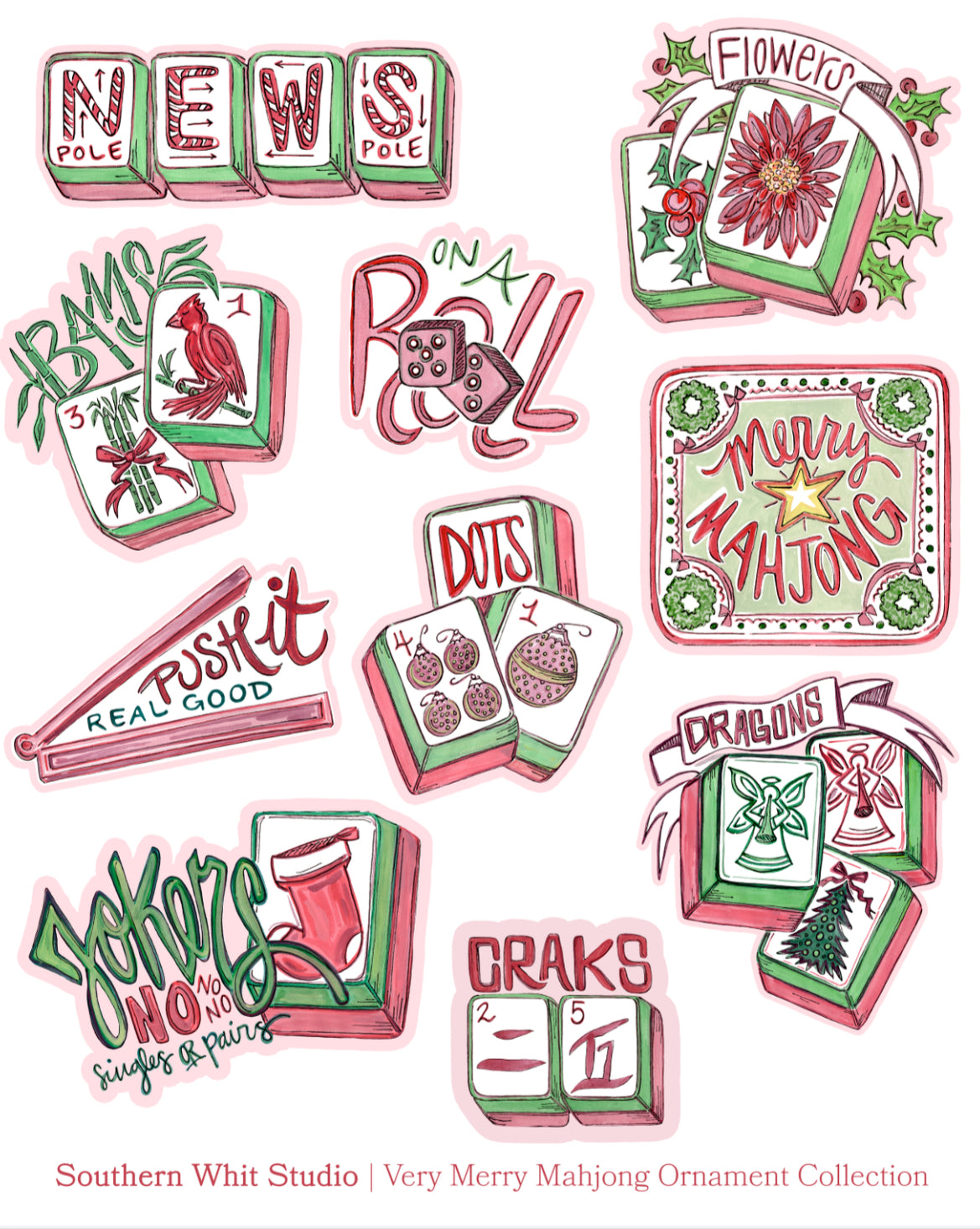 Very Merry Mahjong Ornament Collection | Boxed Set