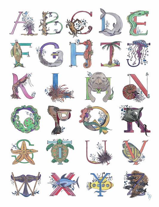 Coastal Creatures Alphabet | Art Print